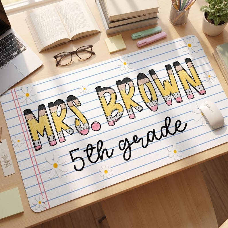 Personalized Teacher Mouse Pad, Custom Teacher Desk Mat With Name, New Teacher Gifts