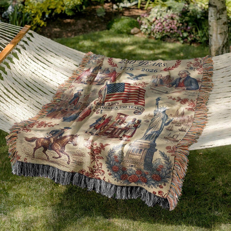 America 250th Anniversary Woven Blanket: Patriotic Colonial USA Throw Blanket