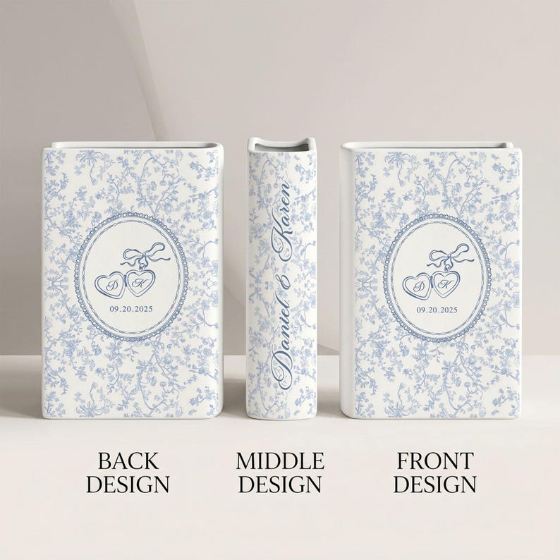 Toile Couple Ceramic Book Vase, Custom Wedding Gift, Bridal Shower Gift, Anniversary Gift