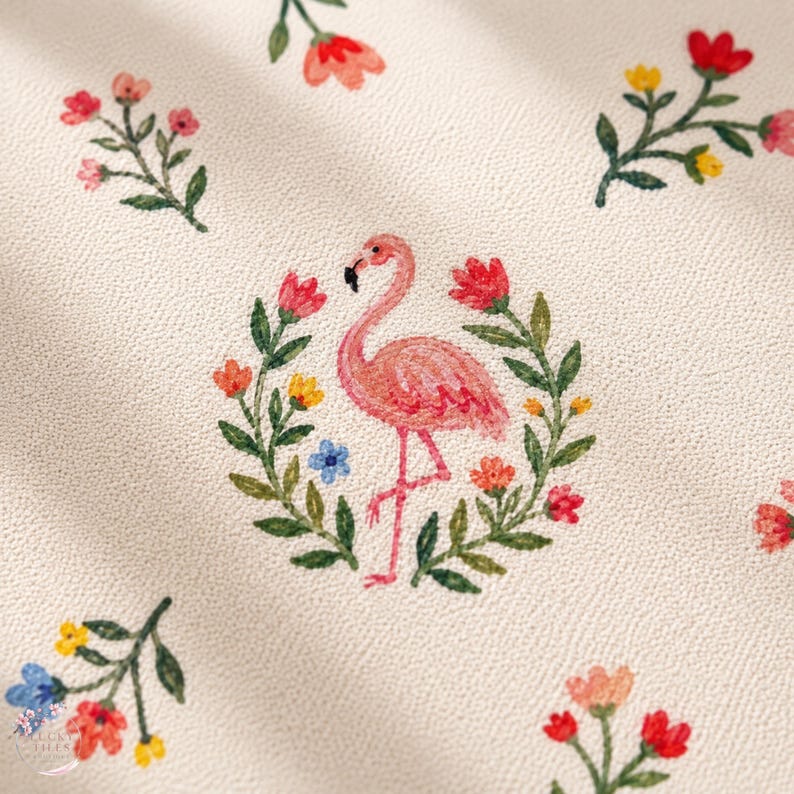 Flamingo Garden Mahjong Mat, Folk Art Floral Game Mat, Custom Monogram Mahjong Mat