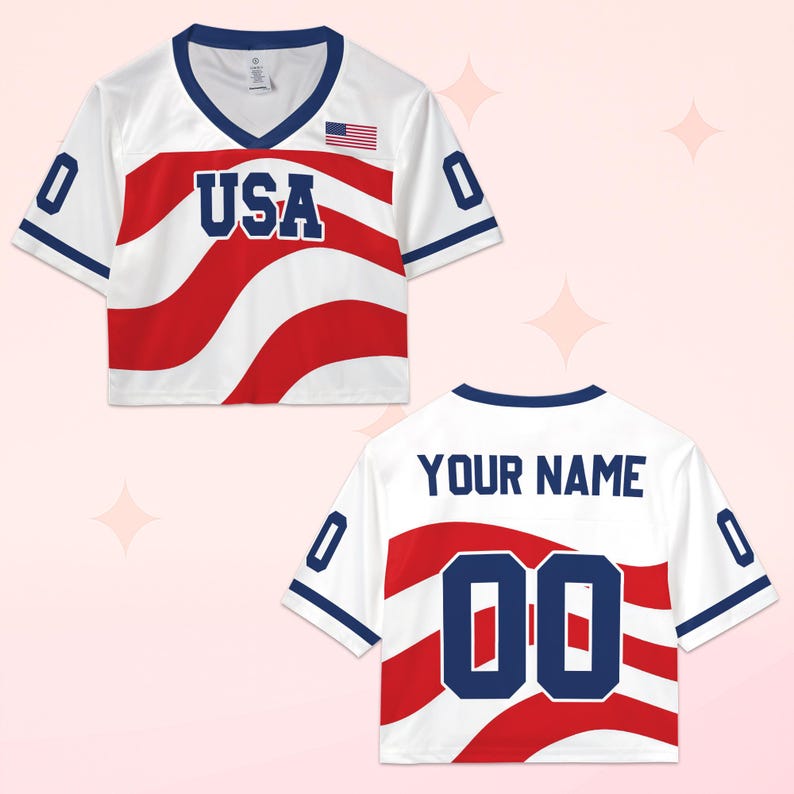 Personalized USA Women's Soccer Crop Top Jersey, Custom Name Number Football Crop Top