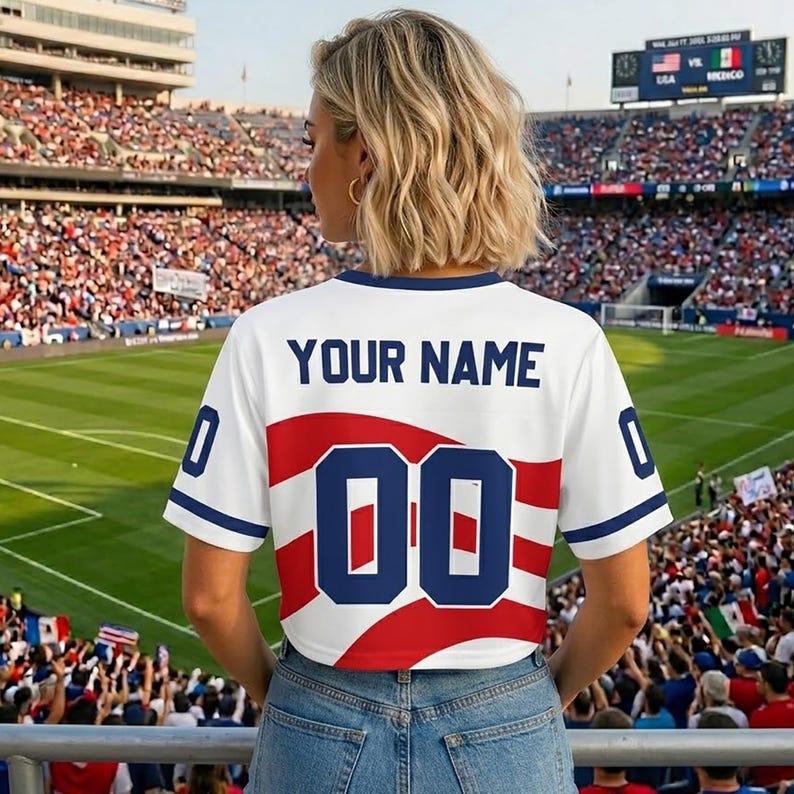 Personalized USA Women's Soccer Crop Top Jersey, Custom Name Number Football Crop Top
