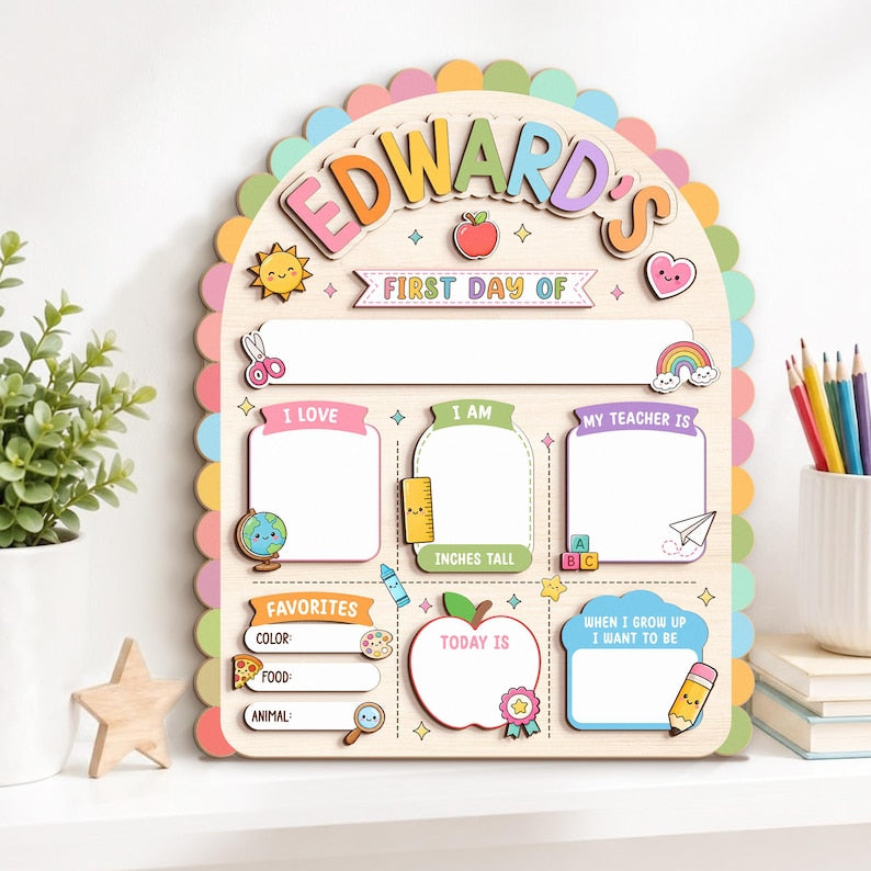 Custom First Day Of School Sign, Back To School Board Gift For Kids, PreK Kindergarten