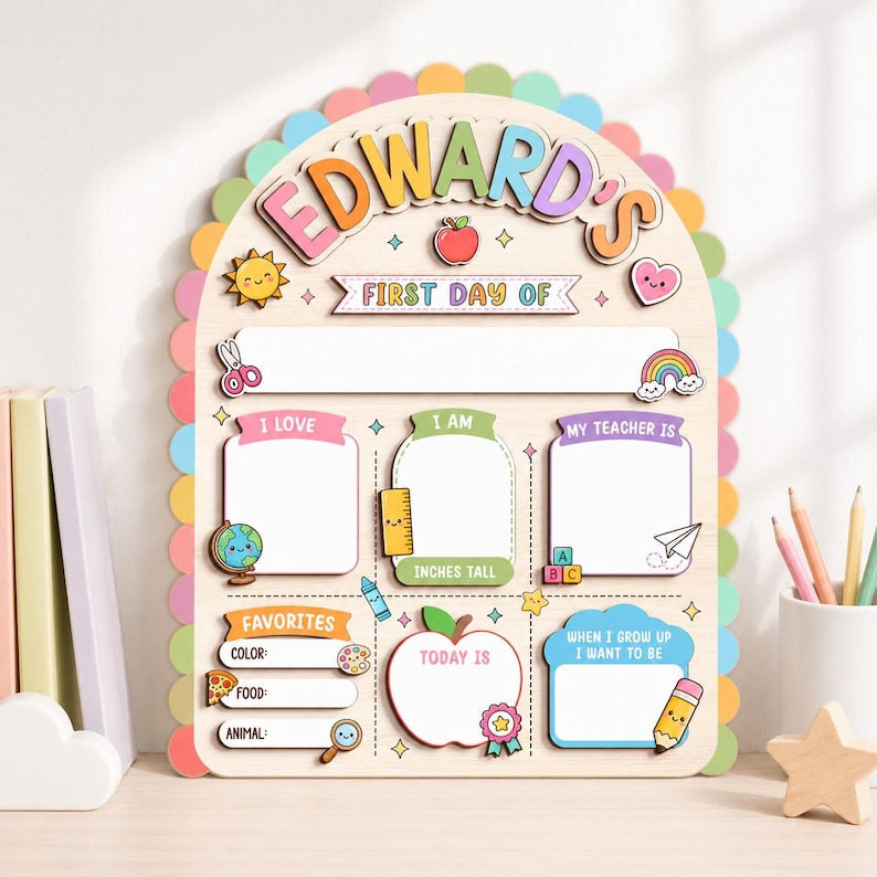 Custom First Day Of School Sign, Back To School Board Gift For Kids, PreK Kindergarten