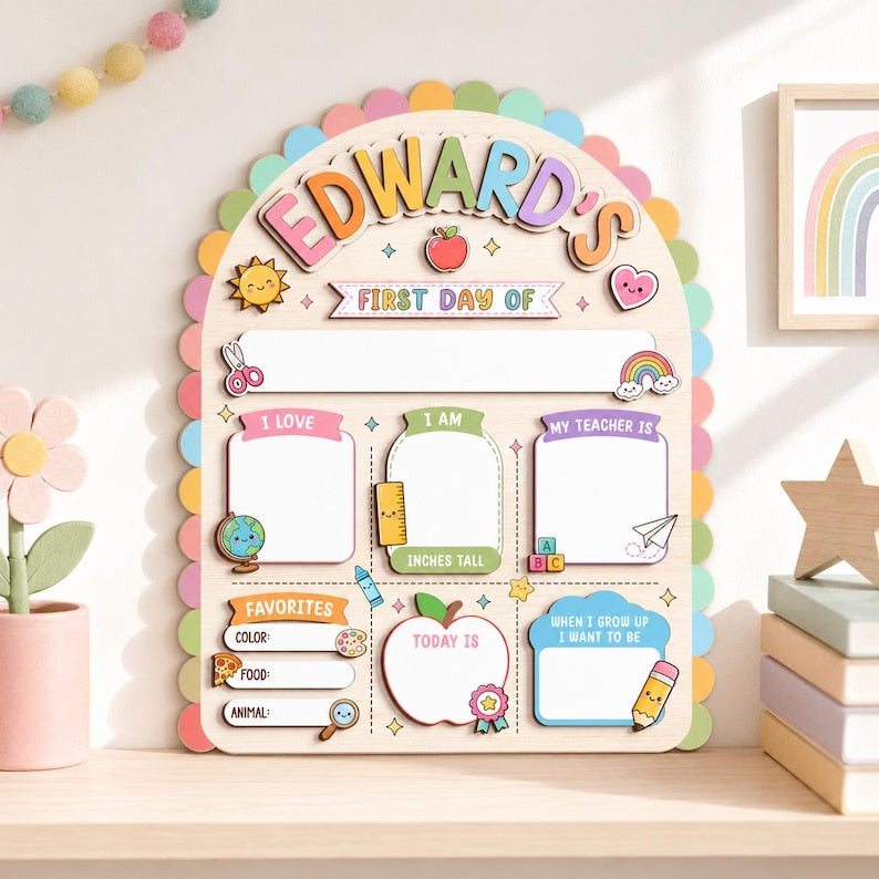 Custom First Day Of School Sign, Back To School Board Gift For Kids, PreK Kindergarten