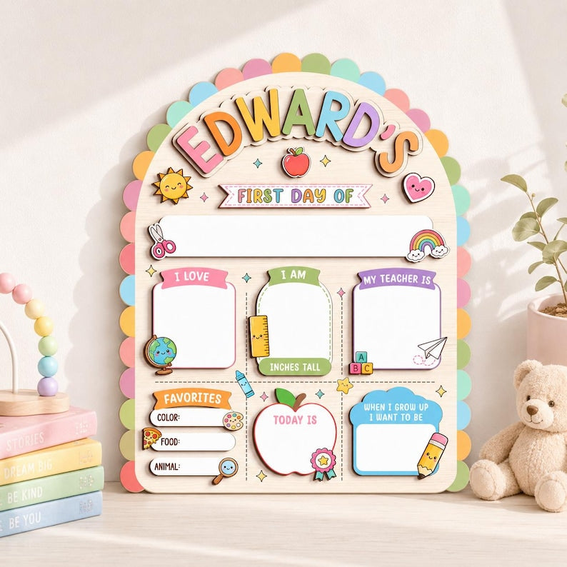 Custom First Day Of School Sign, Back To School Board Gift For Kids, PreK Kindergarten