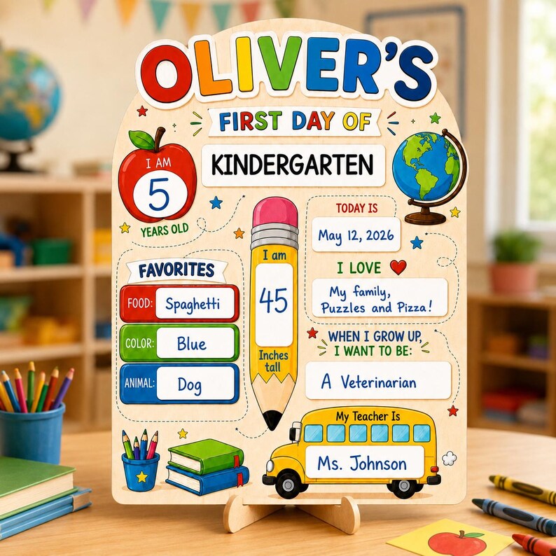 Personalized First Day of School Sign: Reusable Dry Erase Board, Back to School Board Photo Prop for Kids