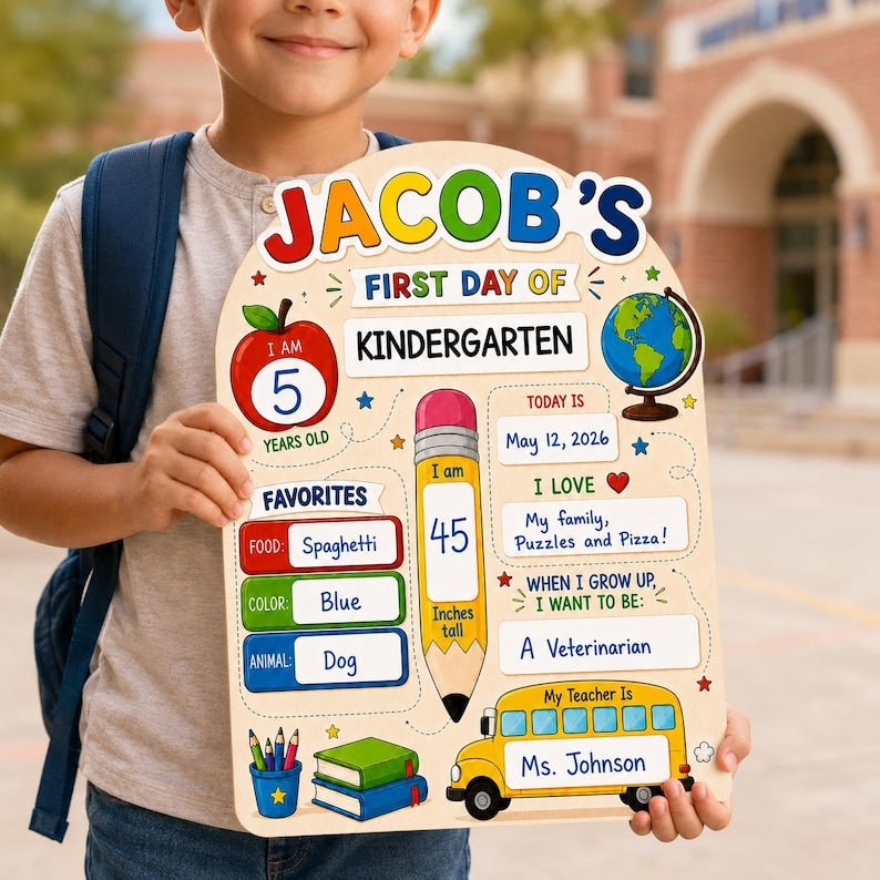 Personalized First Day of School Sign: Reusable Dry Erase Board, Back to School Board Photo Prop for Kids