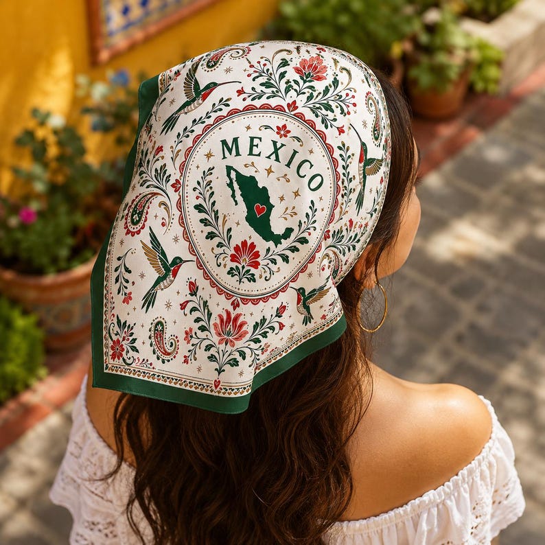 Mexico Scarf, Custom Mexico Bandana, Beautiful Soft Mexico Flag Pattern Scarf