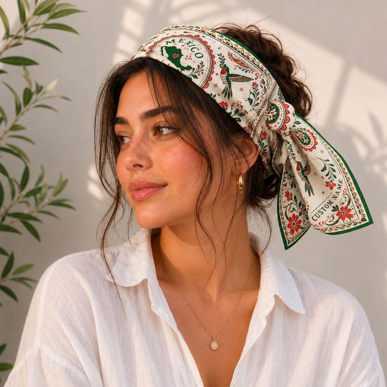 Mexico Scarf, Custom Mexico Bandana, Beautiful Soft Mexico Flag Pattern Scarf