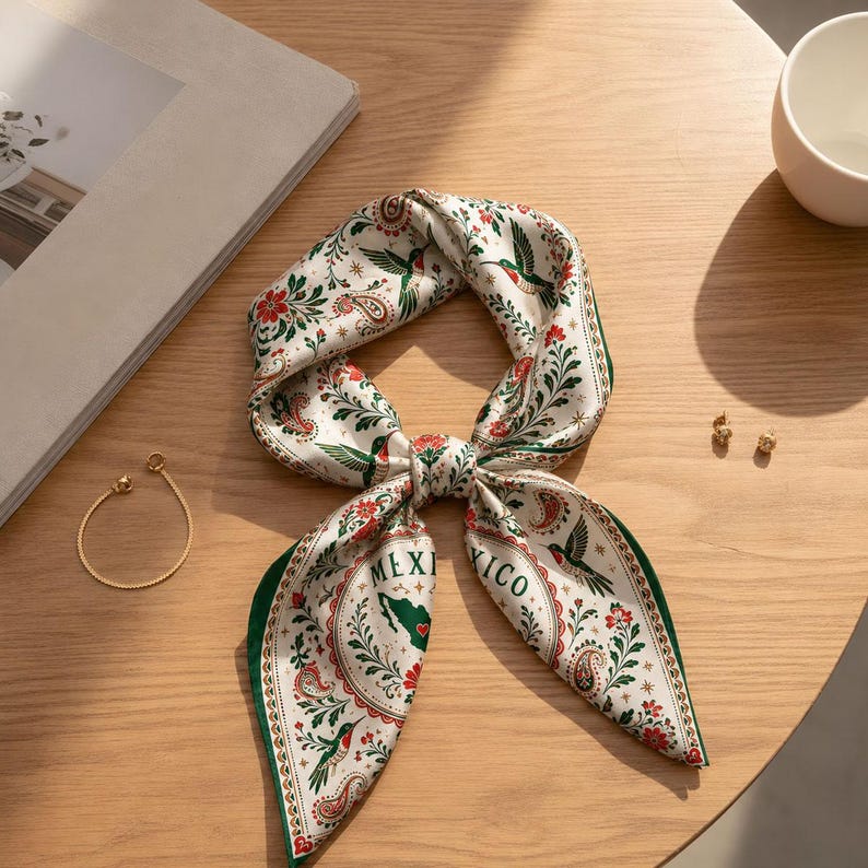 Mexico Scarf, Custom Mexico Bandana, Beautiful Soft Mexico Flag Pattern Scarf