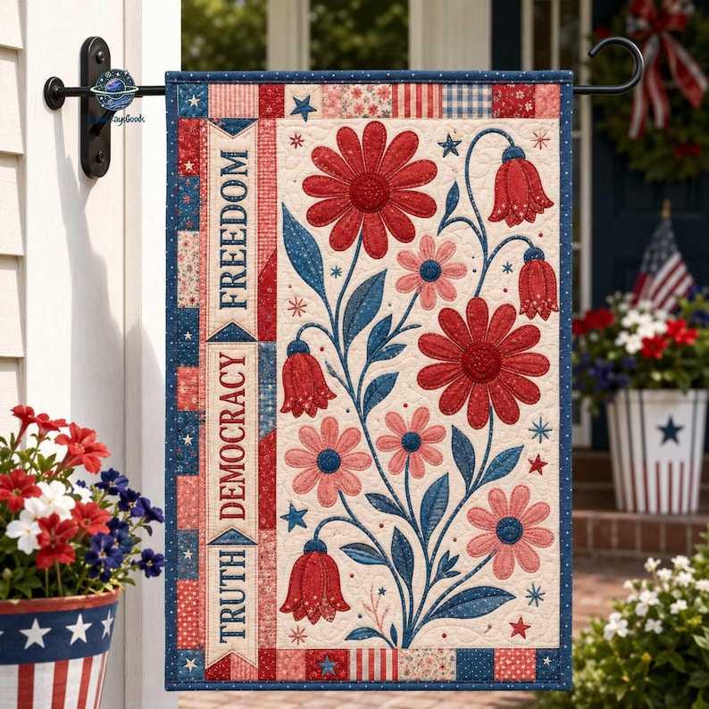 Freedom Democracy Truth Faux Patchwork Flag, Subtle FDT 4th of July Flag