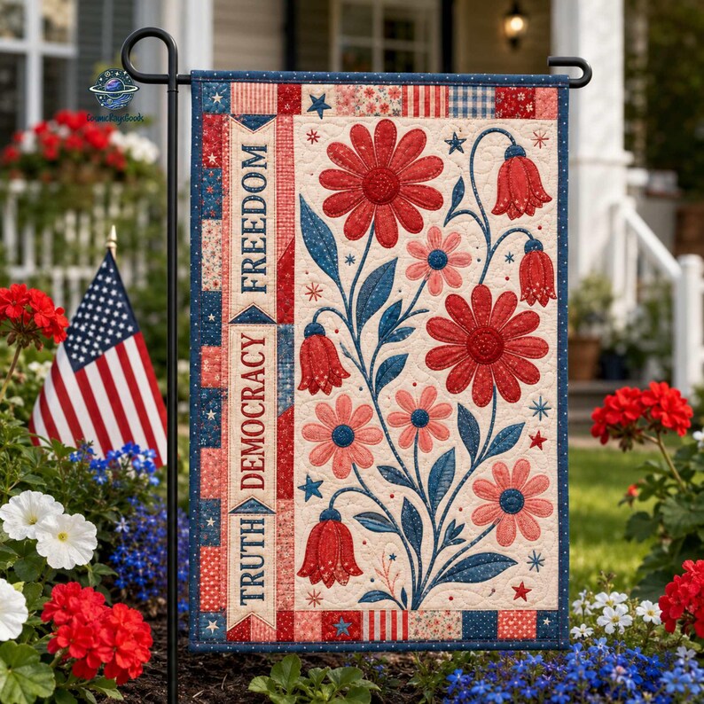 Freedom Democracy Truth Faux Patchwork Flag, Subtle FDT 4th of July Flag