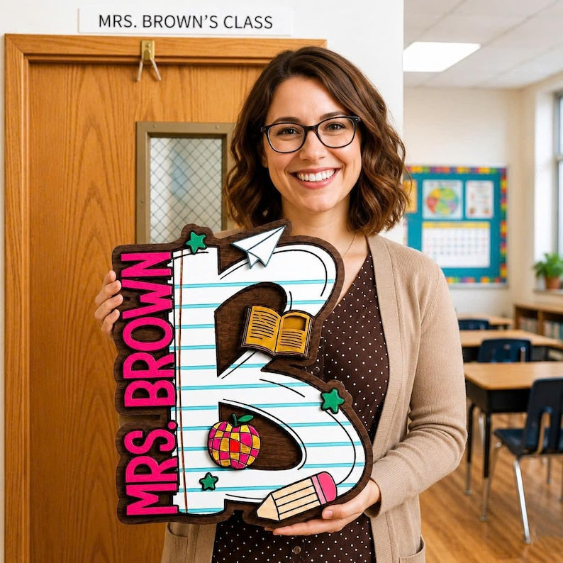 Personalized Alphabet Teacher Door Hanger, Back To School Teacher Gift, Custom Pencil Classroom Sign