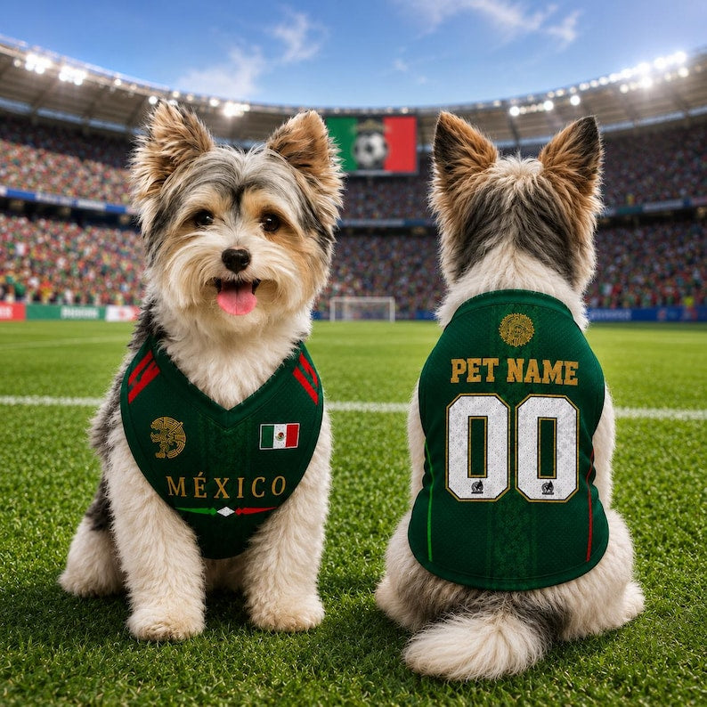 Custom Mexico Pet Soccer Jersey with Name Number, Personalized Pet Mesh Soccer Jersey