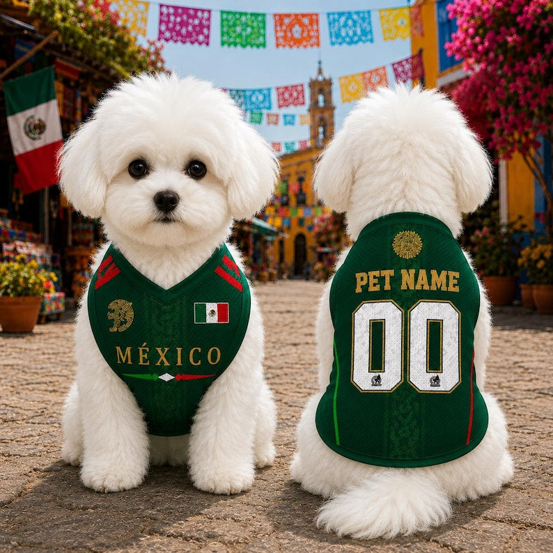 Custom Mexico Pet Soccer Jersey with Name Number, Personalized Pet Mesh Soccer Jersey