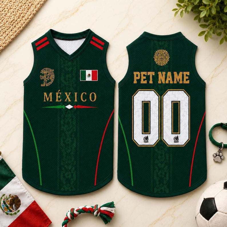 Custom Mexico Pet Soccer Jersey with Name Number, Personalized Pet Mesh Soccer Jersey
