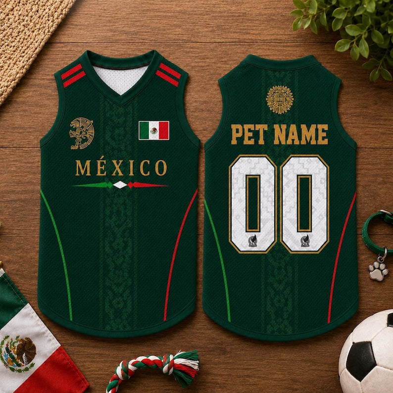 Custom Mexico Pet Soccer Jersey with Name Number, Personalized Pet Mesh Soccer Jersey