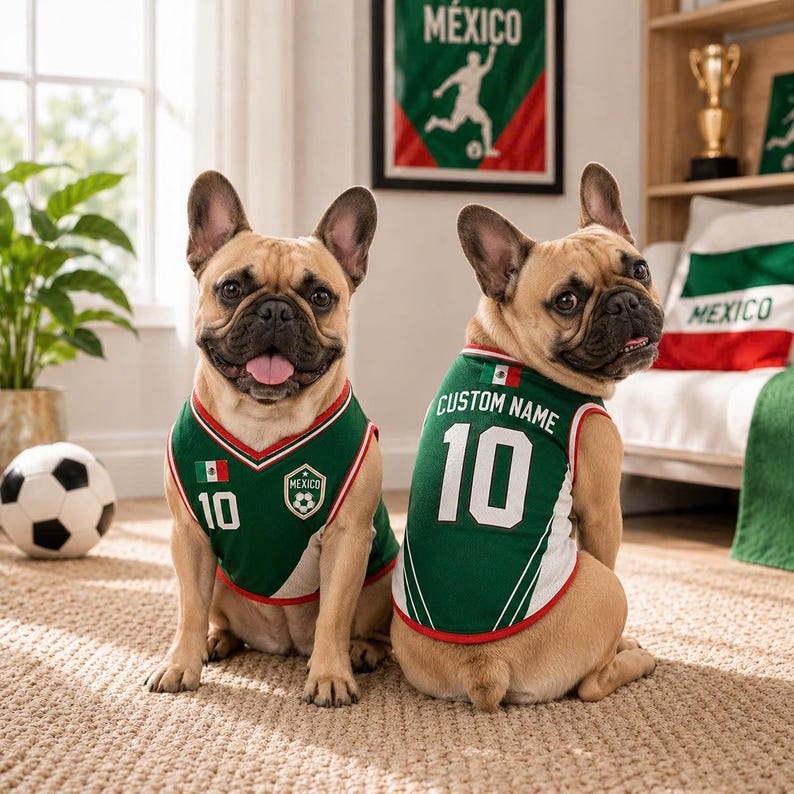 Personalized Mexico Mesh Dog Soccer Jersey, Custom Name Pet Football Shirt
