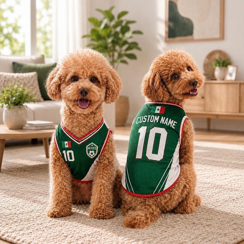 Personalized Mexico Mesh Dog Soccer Jersey, Custom Name Pet Football Shirt