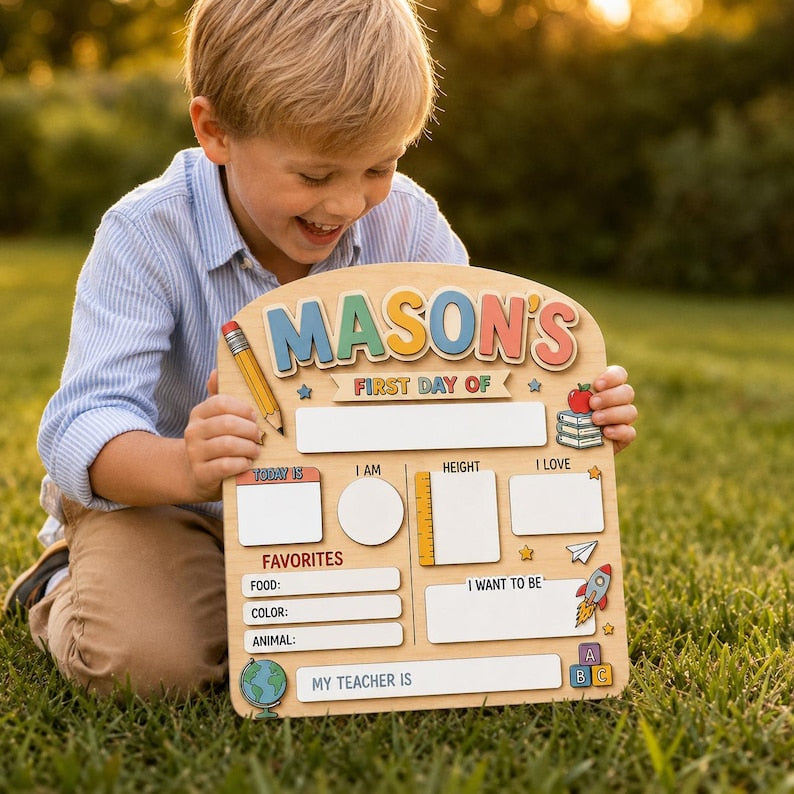 Personalized First Day of School Sign, Back to School Board, Preschool Kindergarten 1st Day of School Sign