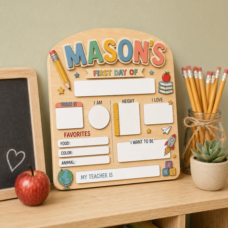 Personalized First Day of School Sign, Back to School Board, Preschool Kindergarten 1st Day of School Sign