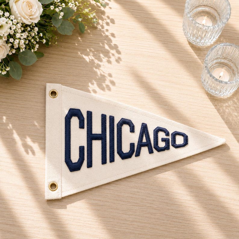Custom Embroidered Pennant Flag, Personalized City Banner, Wall Decor, Handmade Fabric Pennant