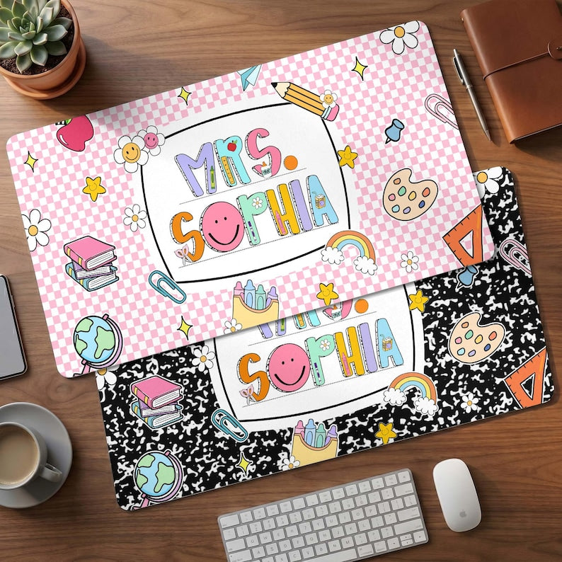 Personalized Teacher Desk Mat, Custom Teacher Book Mouse Pad With Name