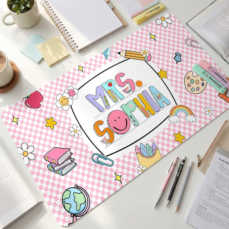 Personalized Teacher Desk Mat, Custom Teacher Book Mouse Pad With Name
