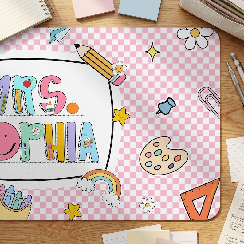 Personalized Teacher Desk Mat, Custom Teacher Book Mouse Pad With Name