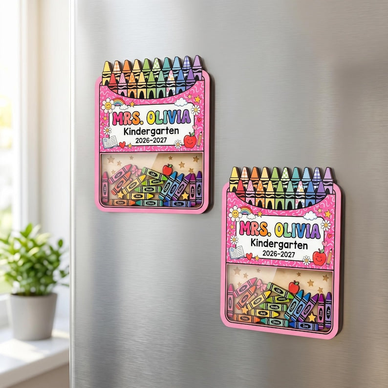Personalized Teacher Crayon Shaker Magnet: Custom Kindergarten Teacher Gift With Student Names