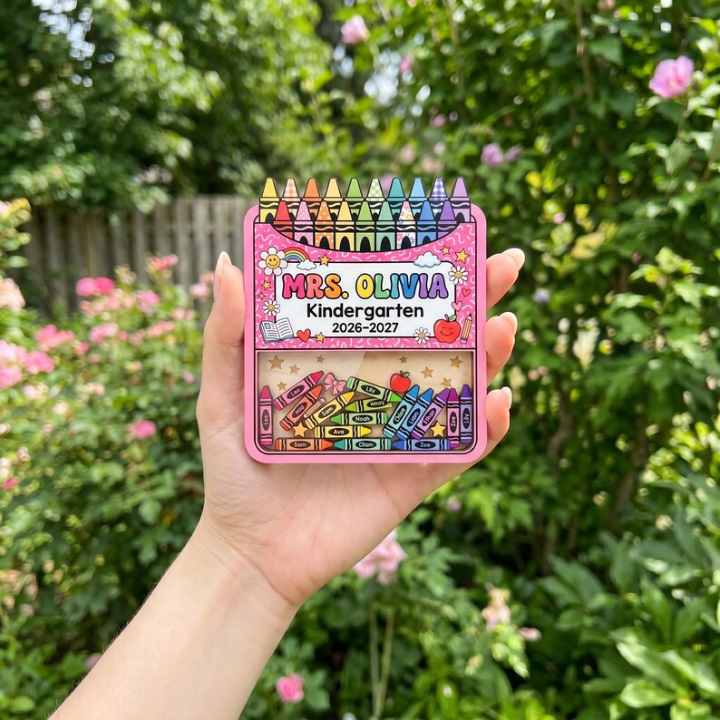 Personalized Teacher Crayon Shaker Magnet: Custom Kindergarten Teacher Gift With Student Names