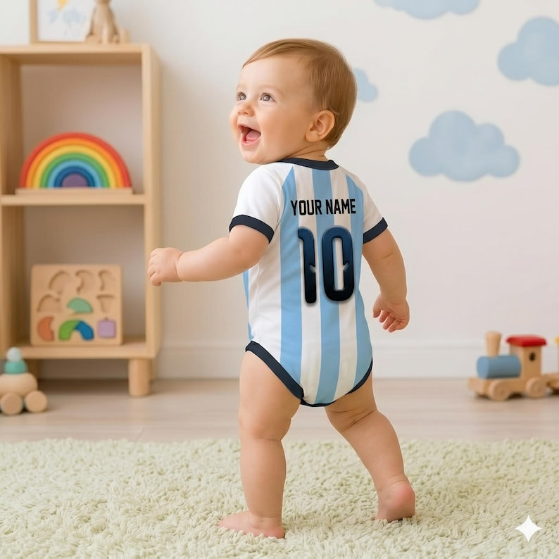 Personalized Argentina Baby Bodysuit Custom Name Number, Argentina Football Infant Romper