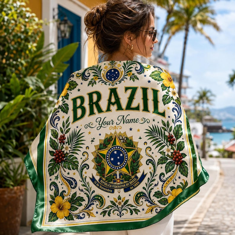 Brazil Soccer Scarf, Brazilian Fan Bandana, Custom Name Country Scarf