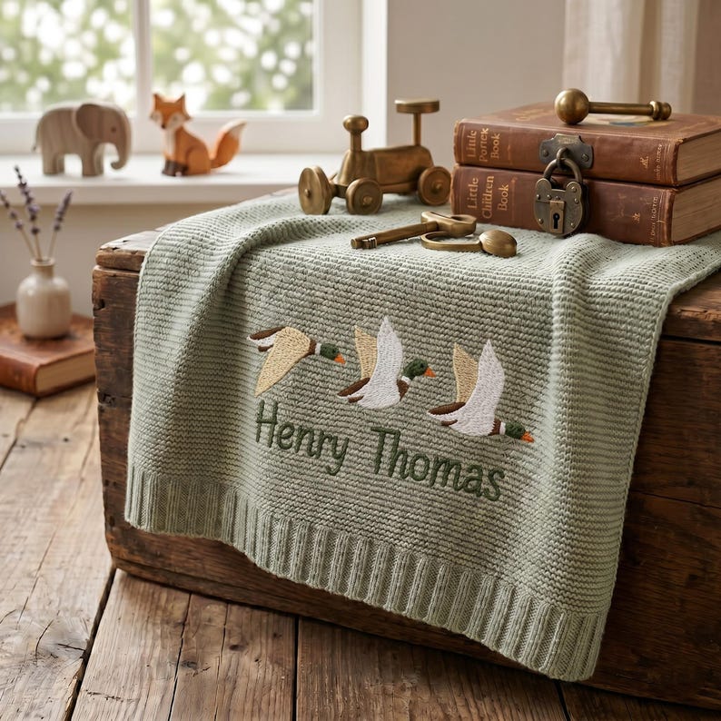Personalized Mallard Duck Baby Blanket, Custom Name Baby Blanket, Embroidered Mallard Duck Blanket