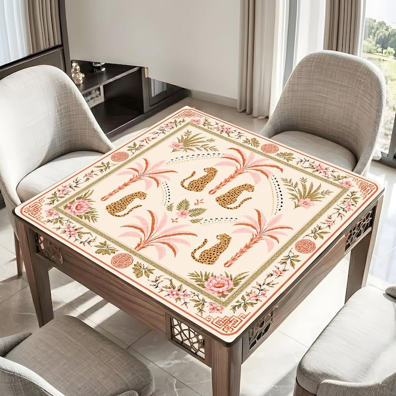 Pink Leopard Mahjong Mat, Palm Beach Chinoiserie Game Table Runner