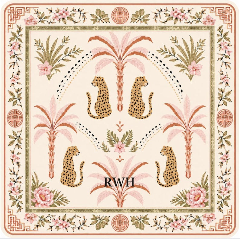 Pink Leopard Mahjong Mat, Palm Beach Chinoiserie Game Table Runner