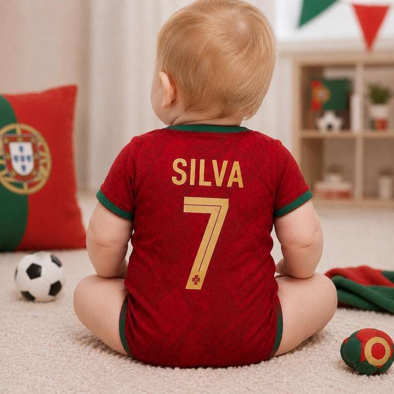 Personalized Portugal Soccer Baby Bodysuit, Portugal Baby Bodysuit Soccer Jersey