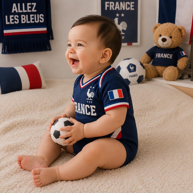 Personalized France Baby Bodysuit, Custom Name Soccer Baby Outfit