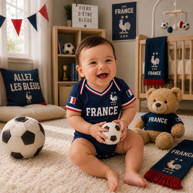 Personalized France Baby Bodysuit, Custom Name Soccer Baby Outfit