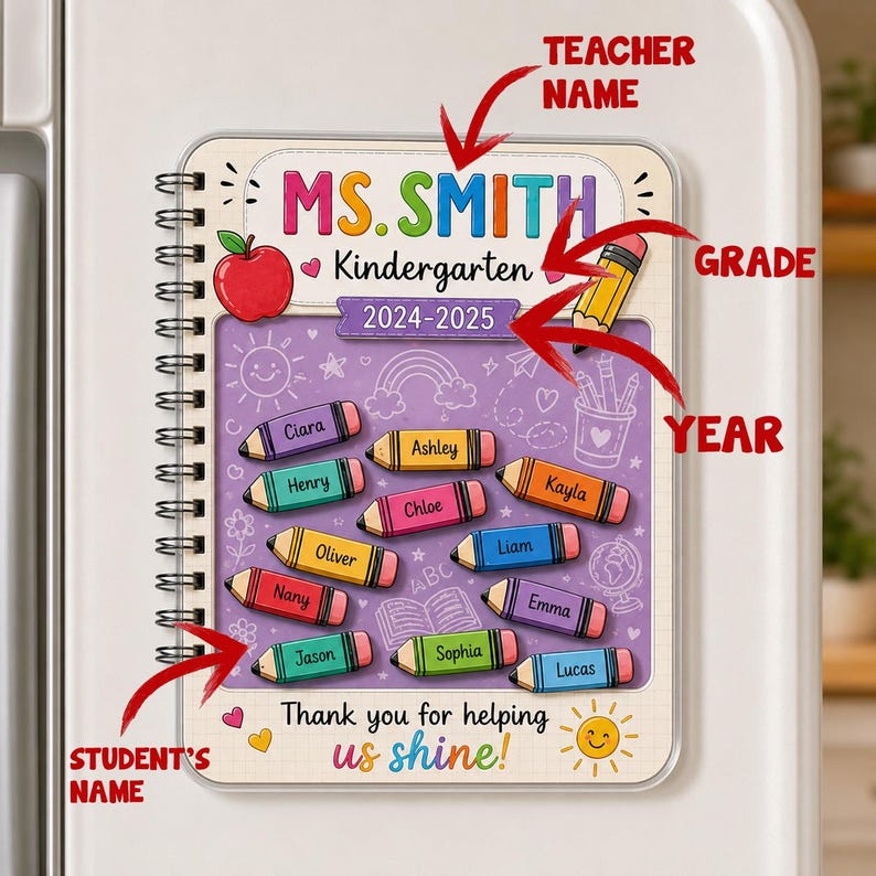Back to School Classroom Gift, Teacher Appreciation Keepsake, Personalized Teacher Fridge Shaker Magnet