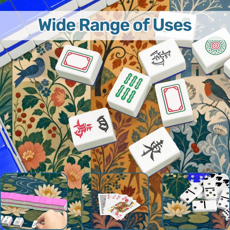 William Morris Inspired Seasons Mahjong Mat, Non-Slip Noise Reducing Table Cover, Botanical Floral Game Table Mat