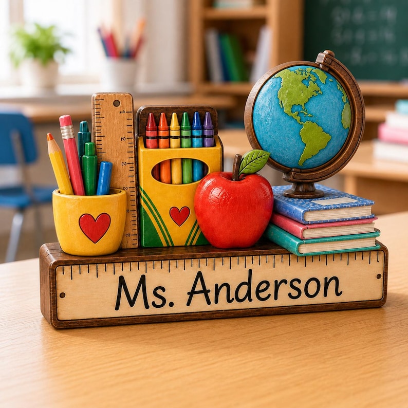 Personalizable Teacher Wooden Block, Custom Teacher Name Desk Sign