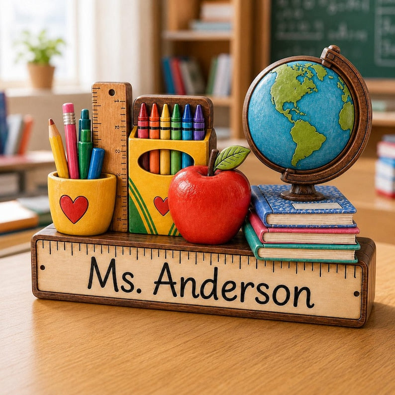 Personalizable Teacher Wooden Block, Custom Teacher Name Desk Sign