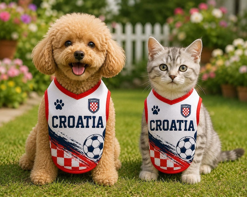 Personalized Croatia Print Mesh Pet Jersey, Custom Name Number Football Jersey for Dog Cat