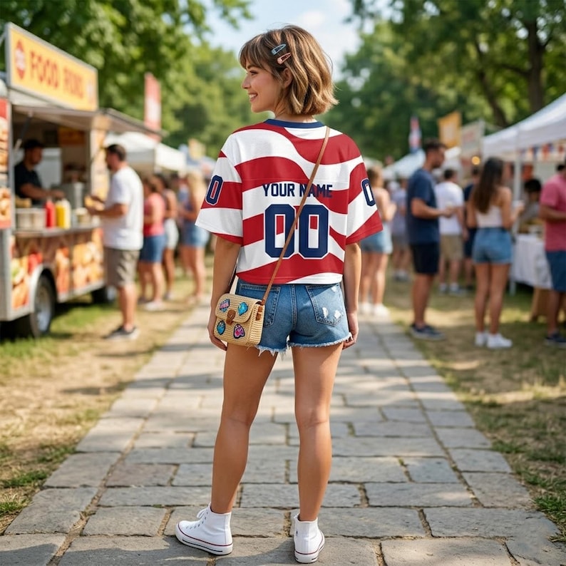 USA Women's Soccer Crop Top Jersey, Personalized Name Number Shirt