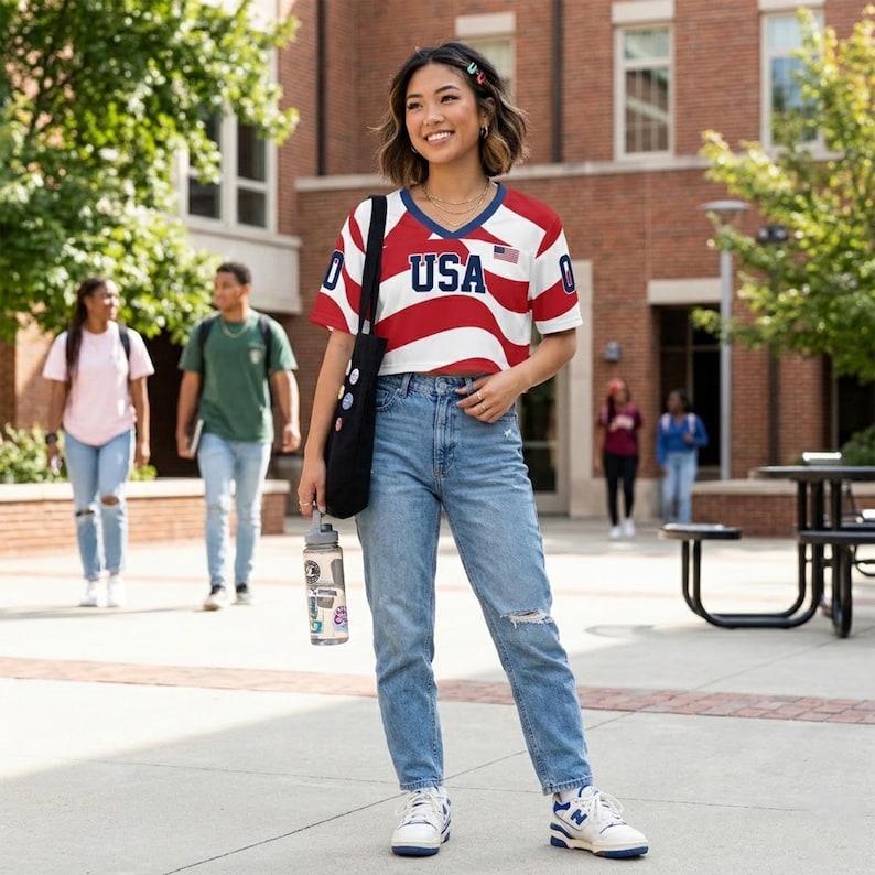 USA Women's Soccer Crop Top Jersey, Personalized Name Number Shirt