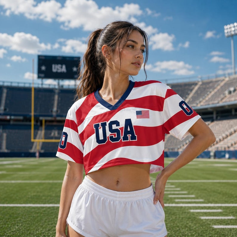 USA Women's Soccer Crop Top Jersey, Personalized Name Number Shirt