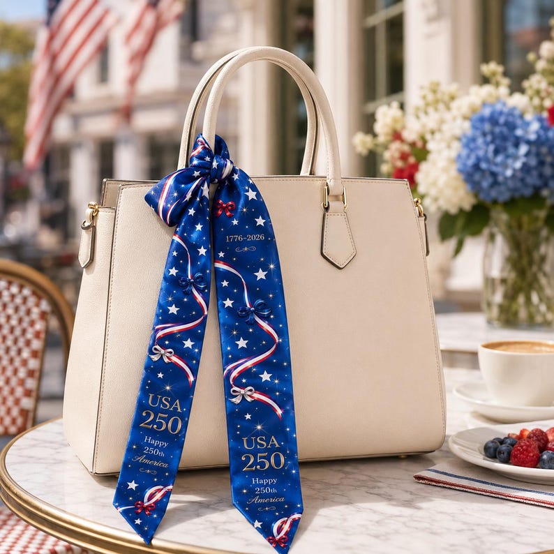USA 250th Anniversary Silk Satin Hair Scarf, Semi-Quincentennial Eagle & Paisley Twilly,