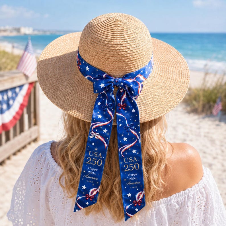 USA 250th Anniversary Silk Satin Hair Scarf, Semi-Quincentennial Eagle & Paisley Twilly,